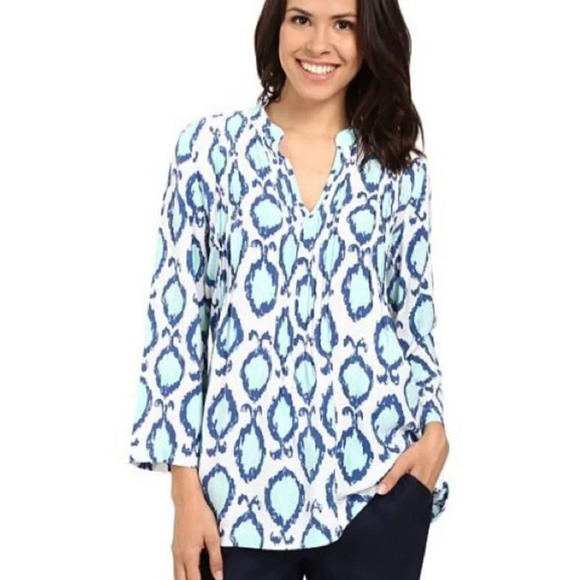 Lilly Pulitzer Sarasota Tunic top Resort White Hook You In blue green medium - Picture 4 of 12